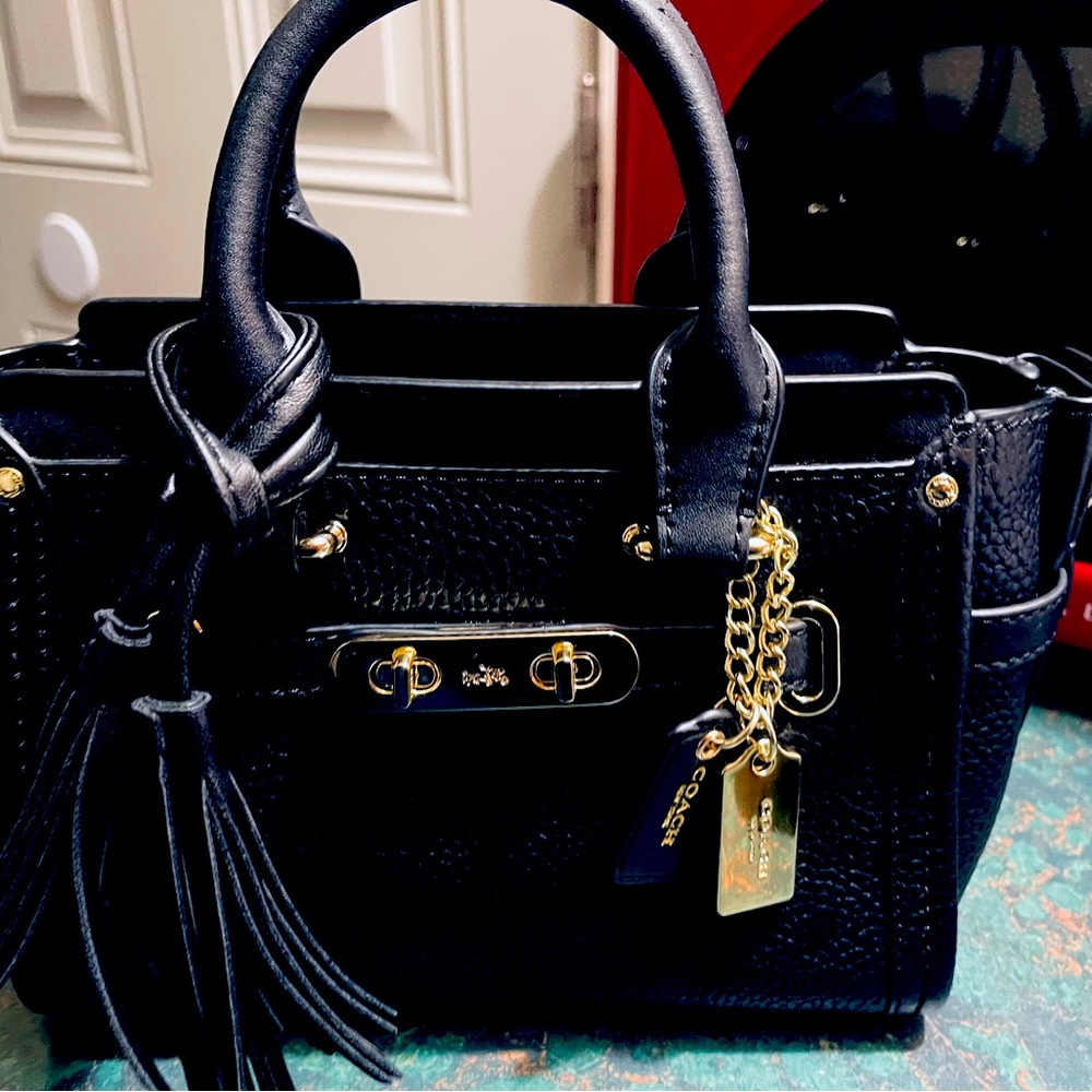 Black pebble leather Coach satchel with gold hardware